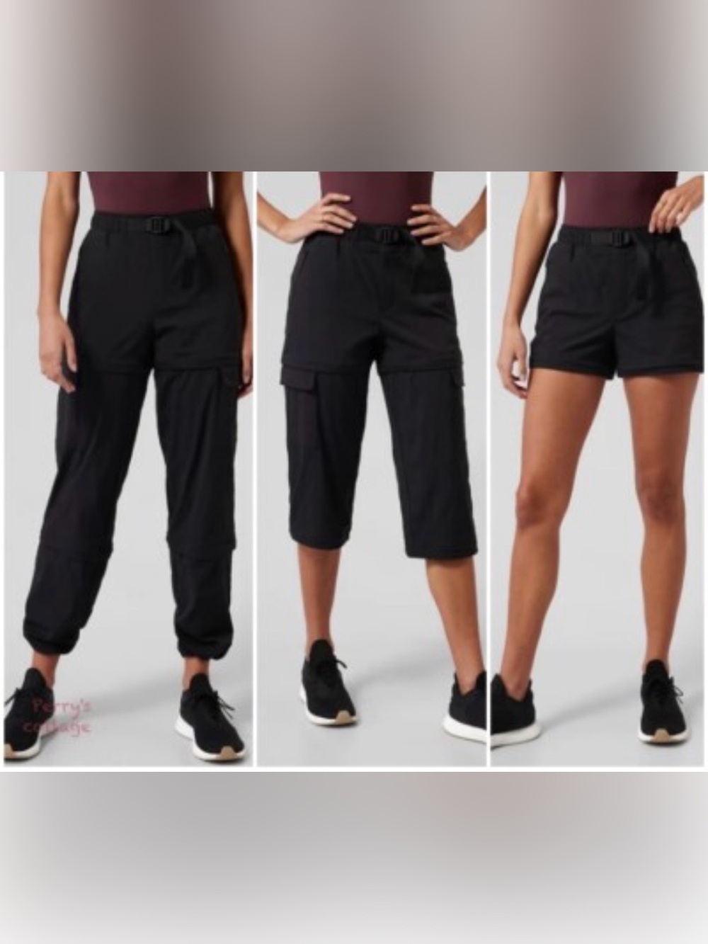 Athleta Trekkie Convertible Hike Pants Cargo Stretch Belted Womens Size 16 Black